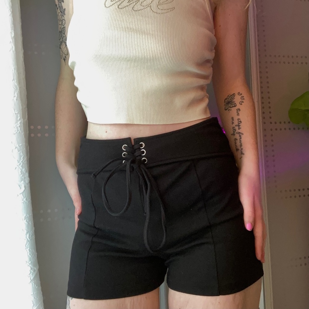 black lace up high waisted shorts
